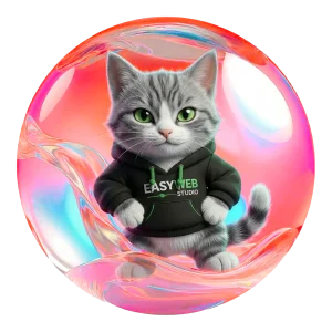 Kolo, la mascotte d’EasyWeb Studio, dans une bulle rose