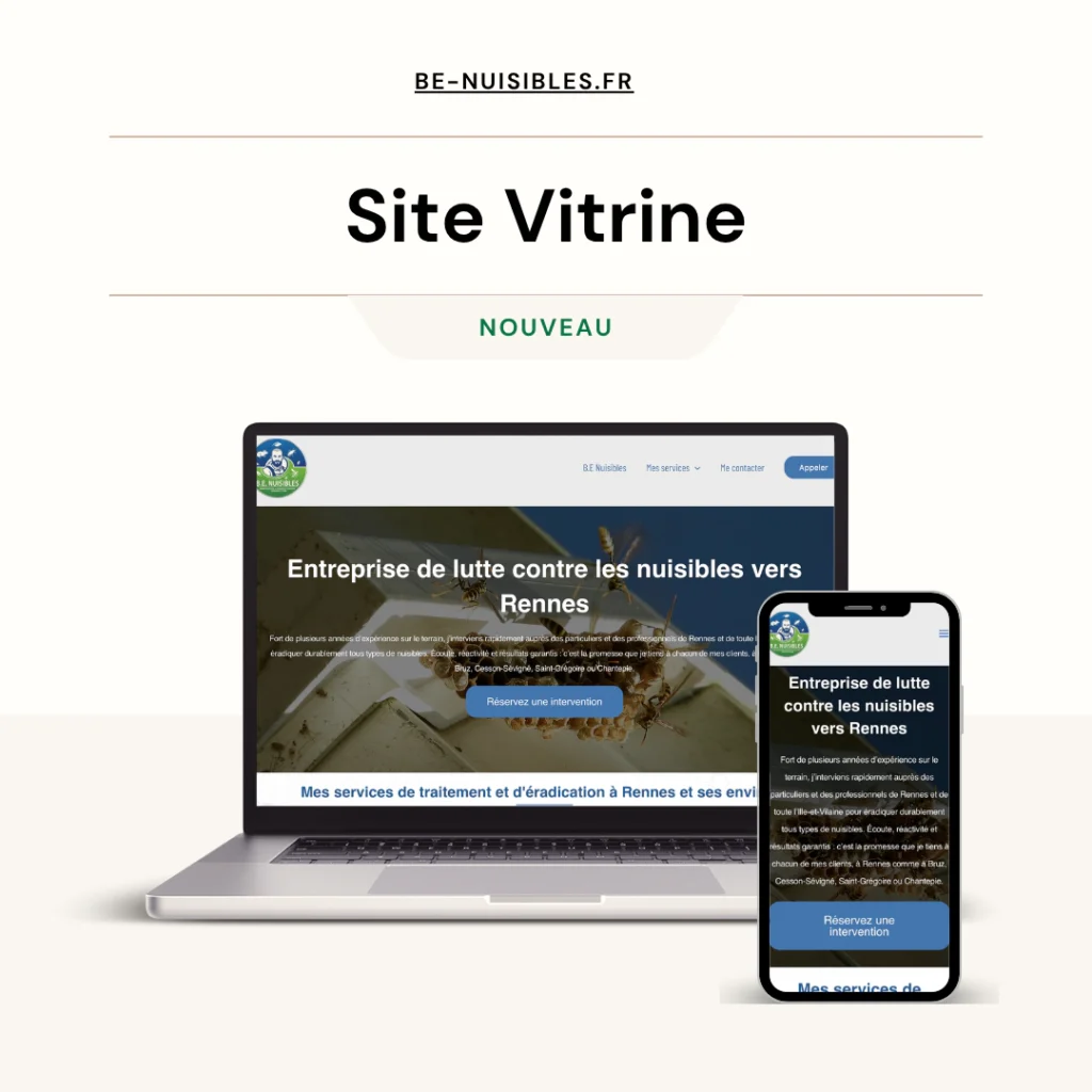 Site vitrine Be Nuisibles réalisé par EasyWeb Studio, sur ordinateur et smartphone