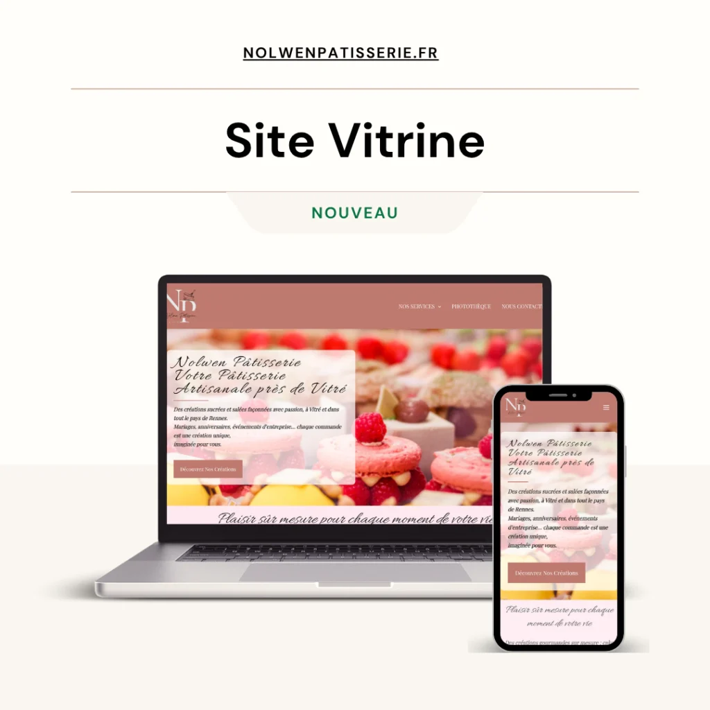 Site vitrine de la pâtisserie Nolwen réalisé par EasyWeb Studio, sur ordinateur et smartphone